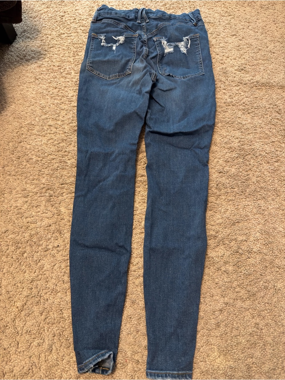 Good American Dark Blue Ripped Back Pocket Skinny Jeans